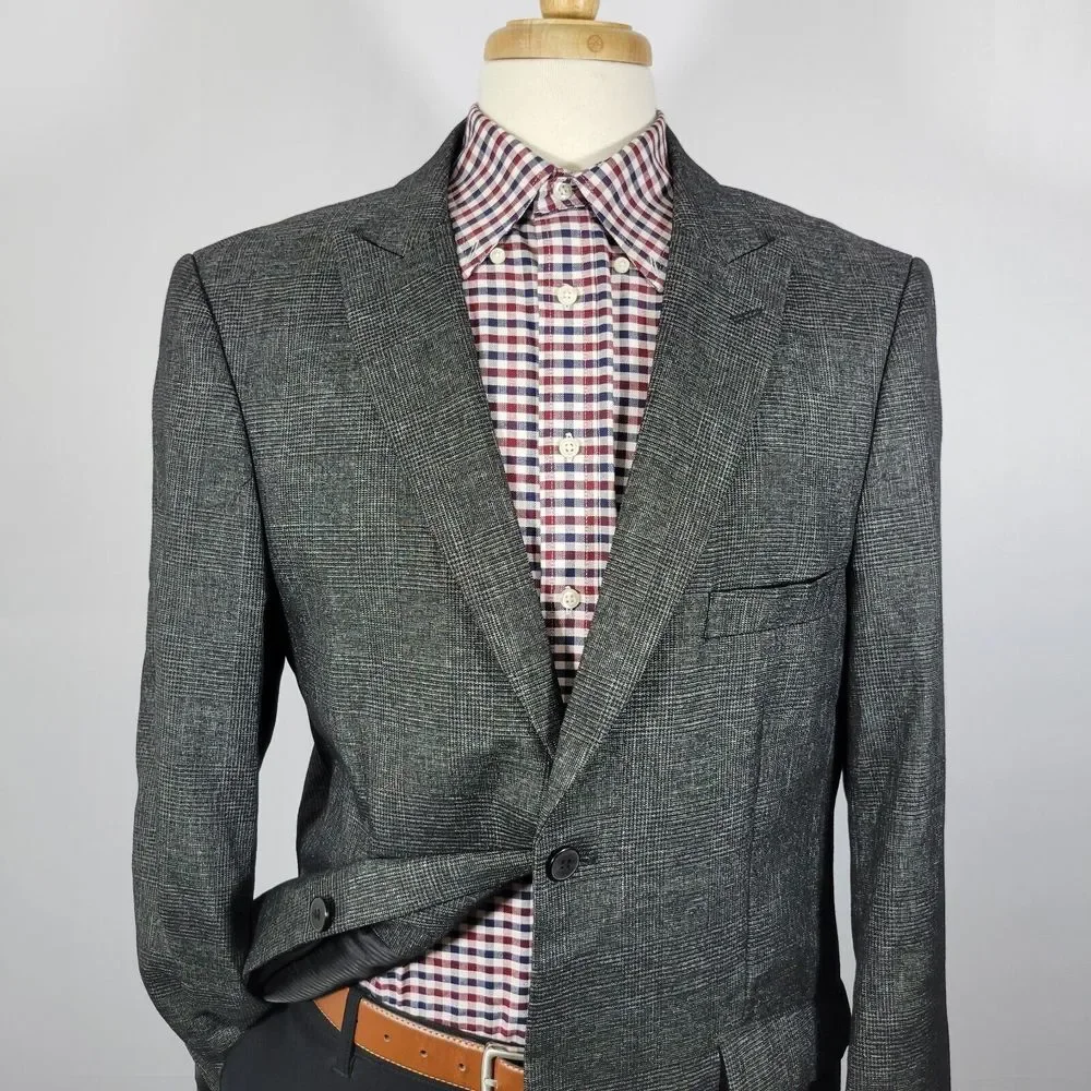 Stacy Adams Men's Sport Coat‎ Blazer Two Button Charcoal Black Gray Plaid 44L